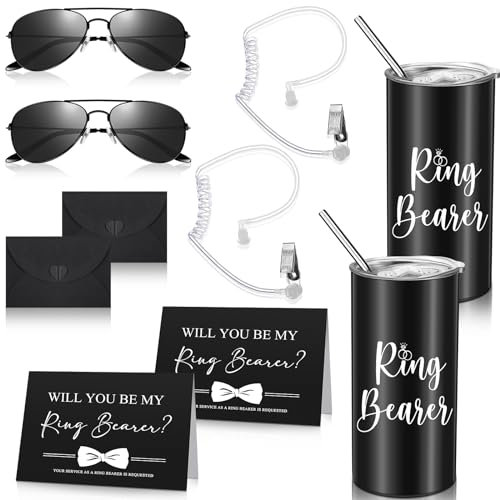 Gerrii 10-teiliges Ringträger-Geschenk-Set für Hochzeiten, Partygeschenke, inklusive 400 ml Ringträger-Becher Will You Be My Ringträger, Sicherheits-Sonnenbrille, Ohrhörer-Geschenk für Ringträger