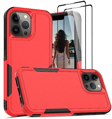Jeylly Compatible with iPhone 13 Pro Max 6.7 inch, Shockproof Anti Scratch Hard PC Back Soft TPU Bumper Drop Protective Women Men Boys Girls Cover for iPhone 13 Pro Max, Red