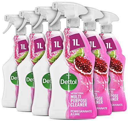 Dettol Power and Fresh Antibacterial Multipurpose Cleaning Spray, Pomegranate & Lime, 1L (Pack of 6)