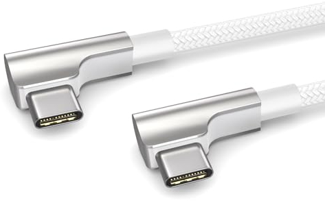 PAXO 0.2m charging cable, 3A, USB C to USB C cable, USB 2.0, elegant angled plug, particularly flexible fabric sheath in white