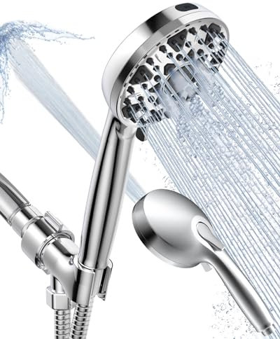Diiwet Shower Head with Handheld 7 Settings High Pressure, Built-in Power Wash to Clear Tub, Tile & Pets, 5 High Powerul Hand Held Rain Showerhead with Stainless Steel Hose and Adjustable Bracket