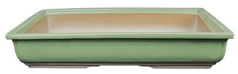 Vaso per bonsai Giapponese Morrisan rettangolare in gres smaltato verde 28x19,5x5 cm - B19-32a