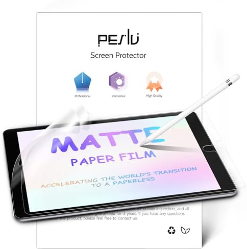 Peslv Lot de 2 films protecteurs d'écran en papier pour iPad 9e/8e/7e (10,2, 2021-2019), film PET mat anti-reflets, filtre de lumière bleue, protection des yeux, dessin et écriture comme sur du