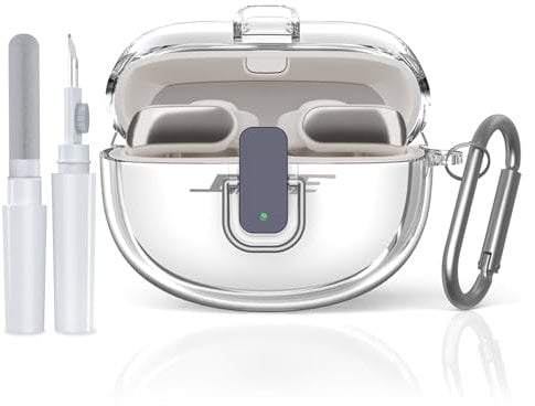 [Secure Lock] for Bose Ultra Open Earbuds Case(2024), TUDIOW Clear TPU Shockproof Protective Cover for Bose Open Ear Wireless Earbuds Accessories with Lanyard & Keychain (Clear)