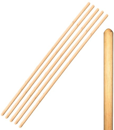 Wooden Broom Handle Stick Replacement Wood Handle Heavy Duty Durable Wood Broom 48 inces (120 cm) Long Mop Handle 15/16 (23/24mm) Diameter Broomstick Wooden Pole Only (Pack of 5, 15/16 (23/24mm))