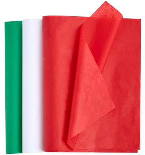 JOYIN 36 Blatt Weihnachtsseidenpapier (Rot, Grün und Weiß), 50 cm x 50 cm Geschenkpapier für Weihnachtsparty-Zubehör, Weihnachtsseidenpapier