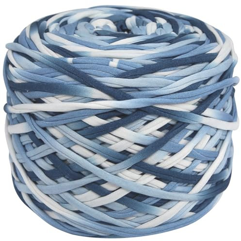 400g T-Shirt Garn Elastische Stoff für DIY Stricken, 130 Yards Spaghetti Garn Dicke für Hand DIY Tasche Korb Kissen Häkeln Projekte, Home Decor (Ozean)