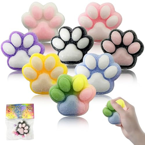 HuaMuDM 8 Stück Taba Katzenpfoten Squishy Pfote,Cat Paw Squeeze Toy,Squishy Cat Paw Anti Stress Bälle,Süße Weiche Katzenpfoten Quetschspielzeuge,Katzenpfoten Quetschspielzeug mit Bällen