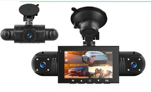 CAMECHO 360° Dash Cam Front and Rear Inside, 4 Channel HD 1080P Dashcam for Cars, 3 inch Car Camera with Parking Monitor, Night Vision, G-Sensor, Loop Recording,3 IPS Touchscreen Dash Cam, 64GB