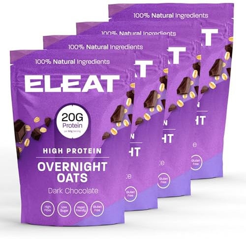 Eleat | High-Protein Healthy Overnight Oats Breakfast | Dark Chocolate | Gluten-Free & Vegan-Friendly | High-Fibre Low-Sugar Porridge | 4 x 400g