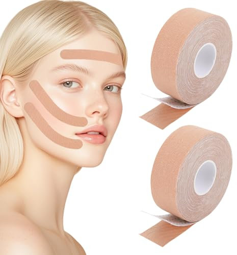 Face Lifting Tape 2 Rollen, Face Tape Lifting Gesicht für Straffere Haut, Gesichtstape Gegen Falten zur Gesichtskonturierung, Unsichtbares Anti Falten Pflaster Gesicht, für Stirn, Augen und Mundpartie