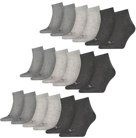 PUMA unisex Quarter Sportsocken Kurzsocken Socken 9 Paar, Farbe:Grau, Menge:9 Paar (3x 3er Pack), Größe:43-46, Artikel:-800 anthracite/l mel grey/m mel grey