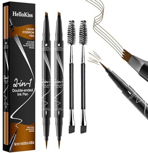 2 Stück Augenbrauenstift Wasserfest, 2-in-1 Dual-Ended Microblading Augenbrauenstift, 3D Eyebrow Pencil mit 4 Gabelspitzen Kann leicht Natürliche Augenbrauenfarbe Erzeugen (Dunkelbraun)