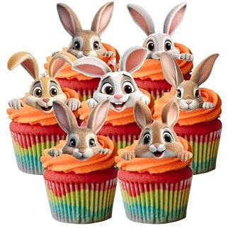12 Stand Up Easter Bunny Rabbit Heads Ears Themed Edible Wafer Paper Cake Toppers Decorations