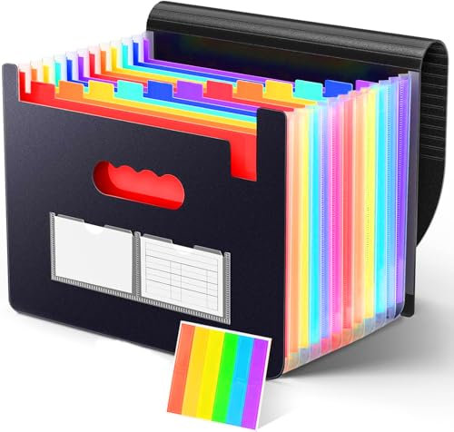 Trieur Document, 13 Compartiments Rangement Papier Dossiers Accordéon Organiseur Extensible A4 Classeur Trieur avec Couvercle et Onglets de Couleur pour Papier Classement Papier Administratif