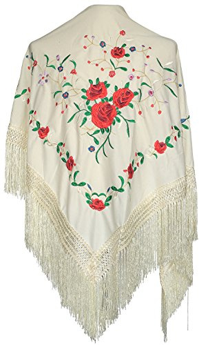La Senorita Spanischer Manton Tuch Schal bestickt. Flamenco-Tücher für das Fair-, Sevillana- oder Flamenco-Kleid. [160 x 80 cm] Ideale Größe für alle Altersgruppen [Mädchen & Frauen]