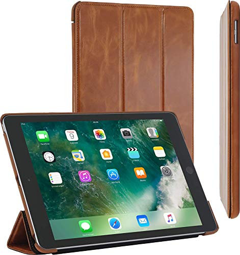 StilGut Leder-Hülle kompatibel mit iPad 2018 (und iPad 2017 Edition-9,7) Couverture Smart-Cover, Cognac