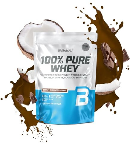 BioTechUSA 100% Pure Whey | Proteína en Polvo con BCAA y Glutamina | Sin Gluten, Sin Aceite de Palma, 454 g, Chocolate-Coco