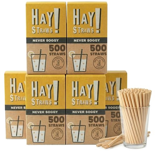 HAY! Straws® 12,7 cm geschmacksneutrale Cocktail-Strohhalme, 3000 ct, Einweg-Weizenstiel, nie durchnässt, 100 % biologisch abbaubar, kompostierbar, für Lowball-Getränke und Cocktails