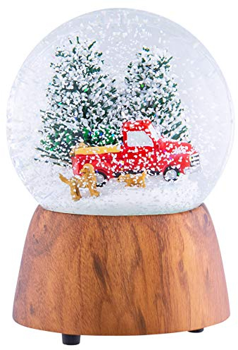 Schneekugel mit Hundemotiv, Kunstharz und Metall, 15,2 x 10,2 cm, Rot