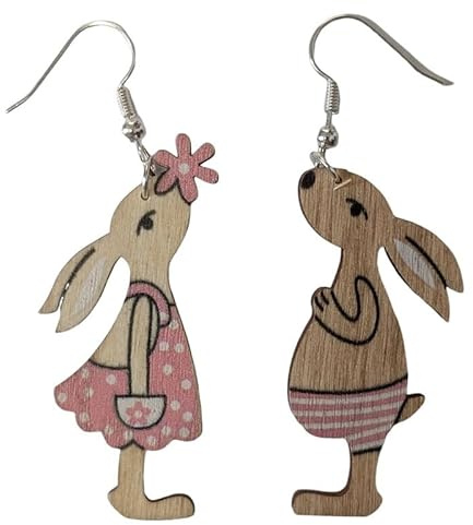 Miniblings Osterhase Ostern Ohrringe Hänger Hase Häschen Holz Blumen Kaninchen - Handmade Modeschmuck I Ohrhänger Ohrschmuck versilbert