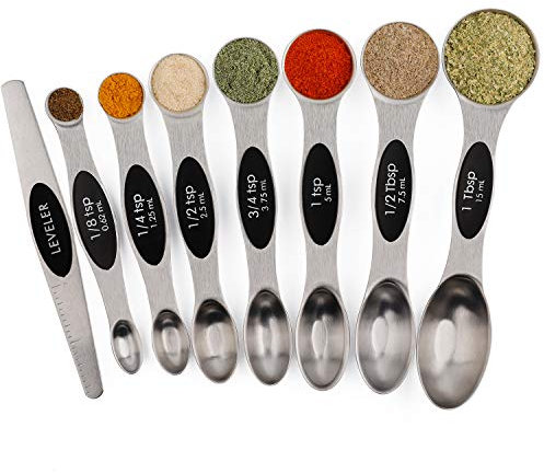 Magnetic Measuring Spoons Stainless Steel Set of 8 Stackable Double Sided Measuring Spoons for Dry and Liquid Ingredients
