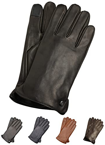 AKAROA ESTD 2019 Lederhandschuhe Herren TIM, Touchscreen Funktion, italienisches Leder, recyceltes Strickfutter aus 50% Kaschmir und 50% Wolle, 5 Größen S - XXL, schwarz, XXL-10,5