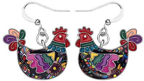 NEWEI Cute Emaille Henne Huhn Ohrringe baumeln für Frauen Mädchen Huhn Liebhaber Schmuck Geschenke Charms