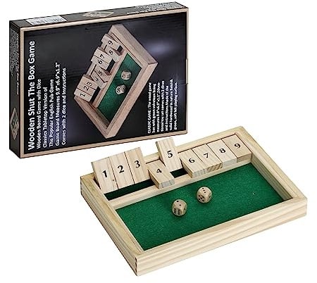 Win SPORTS Wooden Shut The Box Game - Dice Game 2 Player,Board Game,Classics Tabletop Version,Popular Pub Game,Math,Travel for Kids #9