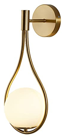 KCO Lighting Globe Glas Wandleuchte Modern Mid Century Drop Design Wandleuchte Gebürstetes Messing Wandlampen Wandscheibe für Nachttisch Wohnzimmer (1 Pack,Gold)