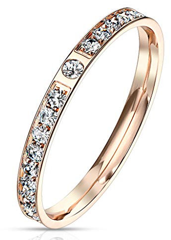 Paula & Fritz® Verlobungs-Ring roségold 2mm breit 21 Zirkonia Kristall Clear farblos Ewigkeitsring Eternity-Ring Edelstahlring Damen-Ring Freundschaftsring Partnerring R-M7164R_90
