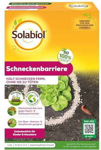 Solabiol Schneckenbarriere, mechanische Barriere natürlichen Ursprungs gegen Nackt- und Gehäuseschnecken für alle Gartenpflanzen - Obst, Gemüse, Zierpflanzen, 1,5 kg Faltschachtel
