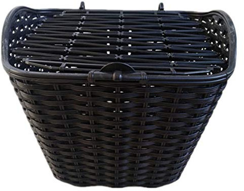 CLISPEED Fahrradkorb Kunststoff Rattan Vorne Lenker Fahrradkörbe mit Halterdeckel für Fahrradzubehör (Schwarz)