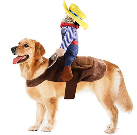 PEPAXON Pet Halloween Costumes Funny Dog Costume Cowboy Rider Dog Costume for Small Medium Large Dogs (L)