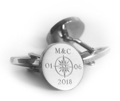 Kompass Manschettenknöpfe aus Edelstahl, Personalisiertes Geschenk für Herren