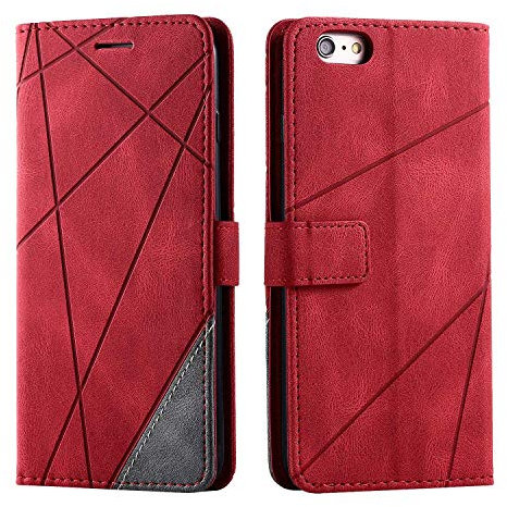 SONWO Case for iPhone 6S Plus/iPhone 6 Plus Case, Premium Leather Flip Wallet Case Magnetic Closure Card Slots Kickstand Phone Case for iPhone 6S Plus/iPhone 6 Plus, Red