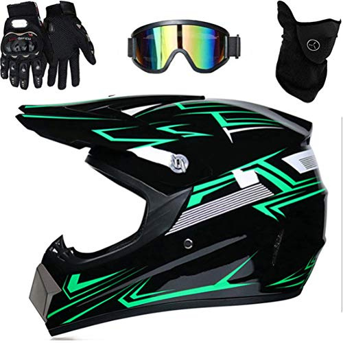 Prevessel Casco de motocross profesional casco de motocicleta de carreras unisex casco de cross con gafas, guante y cara cubierta para adultos, hombres y mujeres, 54-55 cm