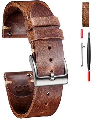 20mm Leder Uhrenarmbänder für Männer, dünnes weiches Weich Horween Leder Uhrenarmband mit Schnellverschluss Vintage Watch Wrap