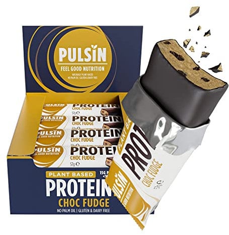 Pulsin - Choc Fudge Vegan Protein Bars - 12 x 57g - 14.8g Protein, 13.9g Fibre, 227 Kcal Per Serving - Gluten Free, Palm Oil Free and Dairy Free Snack Bar