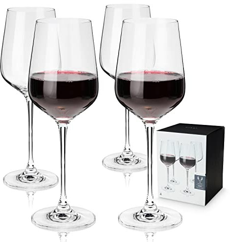 Viski Reserve European Crystal Bordeaux Glasses, 4 Lead-Free Crystal Red Wine Glasses, European Made Glassware, Stemmed Wine Glass Set, Set of 4, 21 Ounces