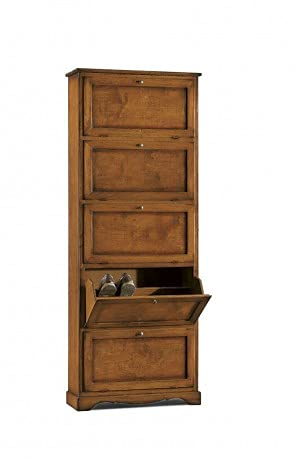 Mar.c.a. Design - Zapatero con 5 puertas de madera maciza y MDF nogal oscuro con cajón, mueble zapatero estilo arte pobre Made in Italy - Medidas 79x30x210h