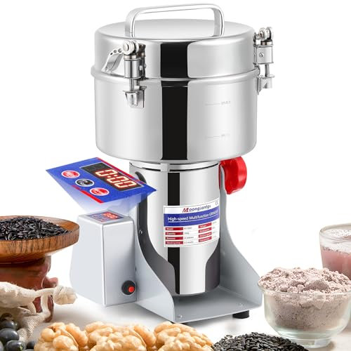 Moongiantgo 2500g Molino de Cereales Eléctrico con pantalla LED, Acero inoxidable & Motor Comercial 3600W 36000RPM, Molienda Ultrafina de Alta Velocidad 30S, para Cereales/Hierbas/Especias/Nuez