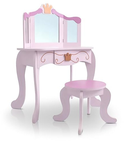 habeig Kinderschminktisch Schminktisch Kosmetiktisch Kindertisch Prinzessin Mädchen für Kinder Frisiertisch rosa #333