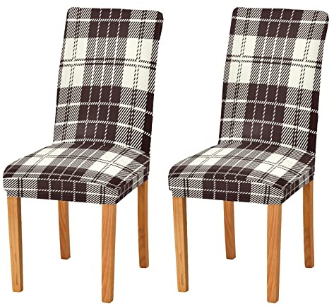 xigua Stuhlhussen, 4 Stück, Esszimmerstuhl-Schonbezug, waschbar, abnehmbar, für Küche, Hotel, Restaurant, Zeremonie, Vintage-Stil, schwarz-weiß, kariert, klassisches Büffelkaro