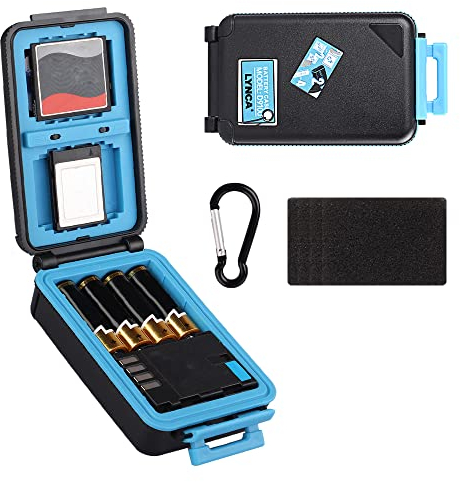 LYNCA Camera Battery Memory Card Case, Memory Card Hard Protector Case Water-Resistant & Anti-Shock Camera Battery Storage Box for 2 Camera Batteries 4 SD Cards 2 XQD Cards or 2 CF Cards(Blue)