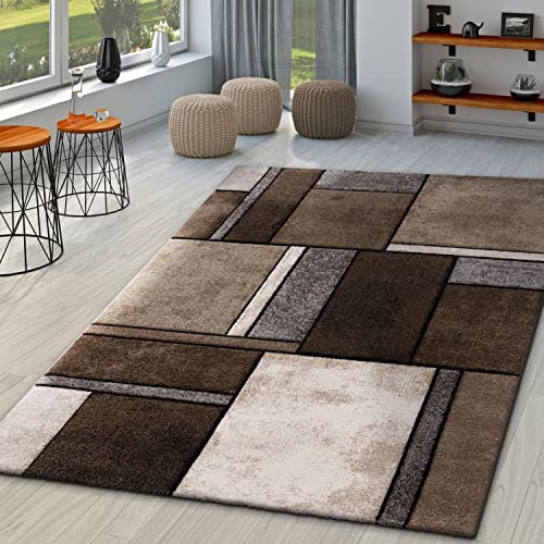 TT Home Wohnzimmer Teppich Kurzflor Abstrakt Geometrisch Design Used Look Modern, Farbe:Grau Beige Braun, Größe:240x330 cm