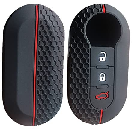 通用 Happyit - Cover in silicone per telecomando per Fiat 500 Ducato Panda 500 L, punto Lancia Musa (nero + rosso)