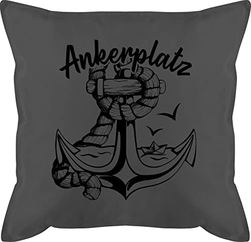 Kissen 50x50 - Statement - Ankerplatz mit Anker und Papierboot - 50 x 50 cm - Grau - strandkorbkissen statement-kissen statements maritim zierkissen 50×50 motiv kissenbezüge füllung für couch