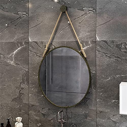 Natliedop Round Metal Mirror for Wall,23.6in/27.6in with Hemp Rope Hanging Mirror, HD Wrought Iron Framed Mirror for Makeup, Black
