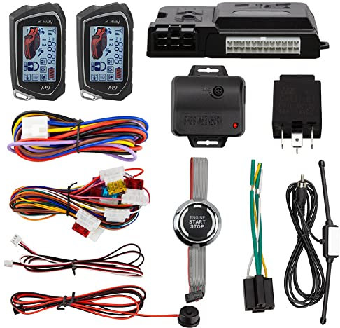 EASYGUARD EC207-M9 2 Way Car Alarm System with 1.73'' LCD Pager Display Push Start Button Remote Engine Timer Engine Start DC12V